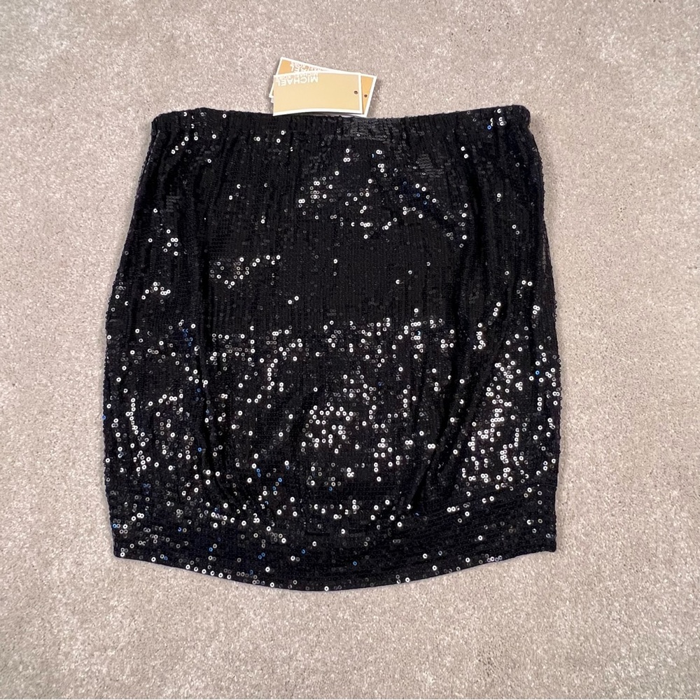 Michael Kors NWT Black Sequin Strapless Tube Top women's X Small
